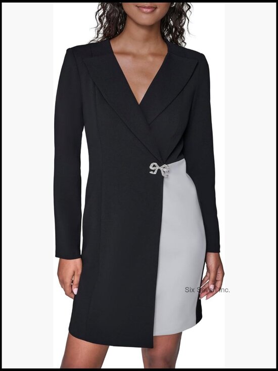 Dresses & Skirts - Long Sleeve Scuba Crepe Blazer Dress with Embellished Closure